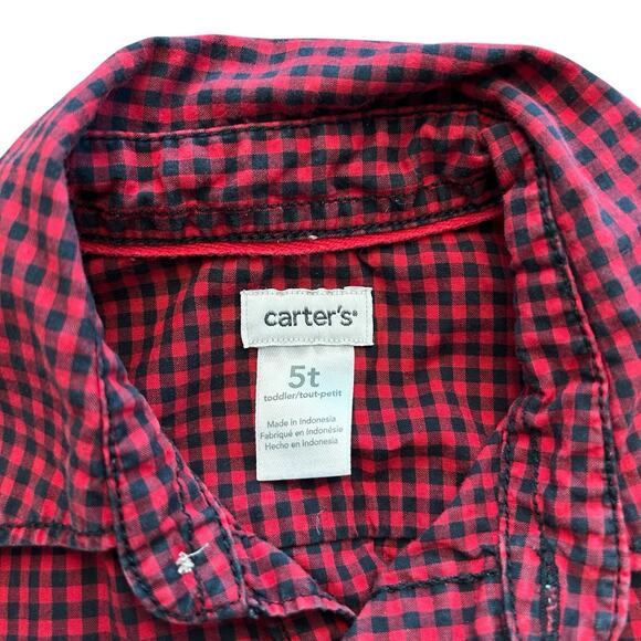 Carters Boys Shirt 5T Red & Black Plaid Longsleeve Button Down School Church (2) - Picture 2 of 8